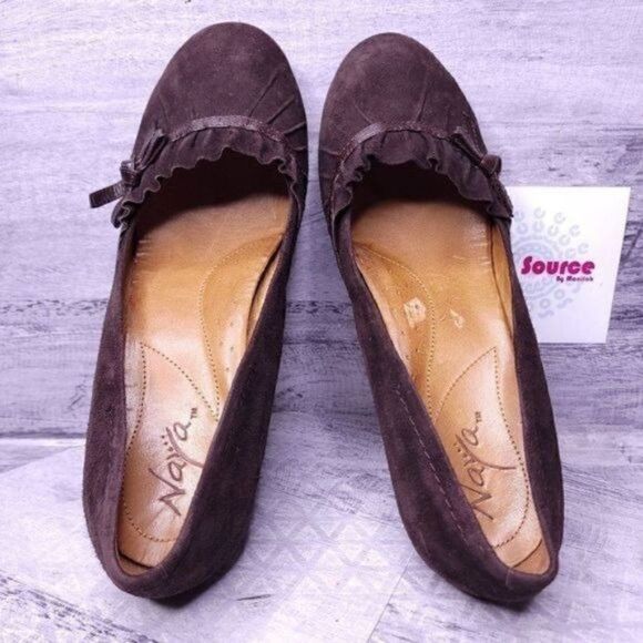 Naya Cailin Bow Pleated Bow Suede Cone Heel Pump Brown Women's sz 8.5 - Picture 6 of 8